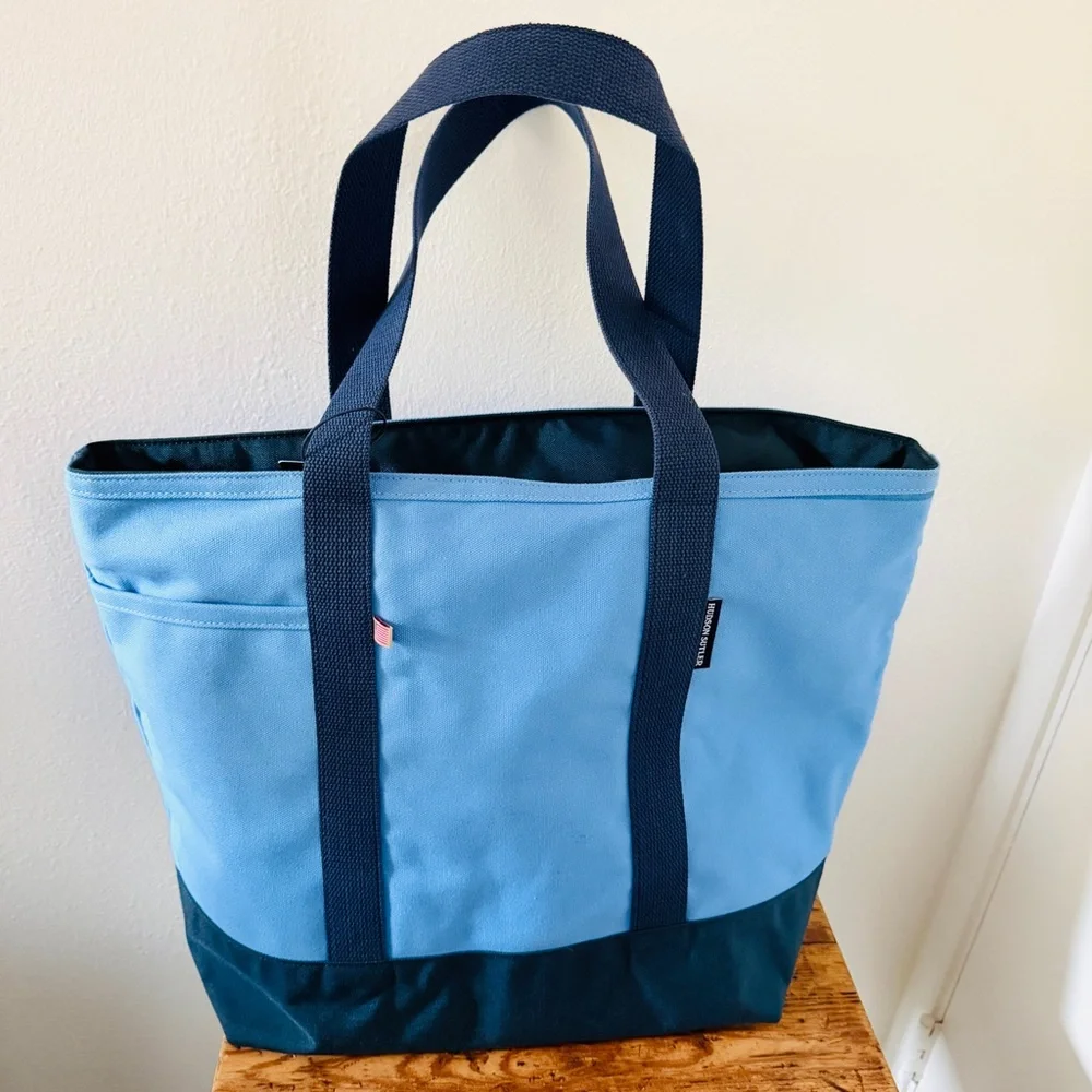 NWT Pebble Beach x Hudson Sutler Two Tone Blue Zip Top Tote Bag